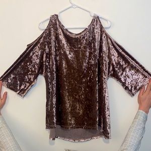 Large WISHLIST Rose Gold Crushed Velvet Cold Shoulder 3/4 Sleeve Blouse